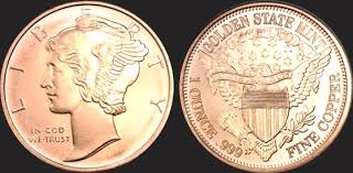 ” Mercury Head “1 Ounce Rounds Copper Coin
