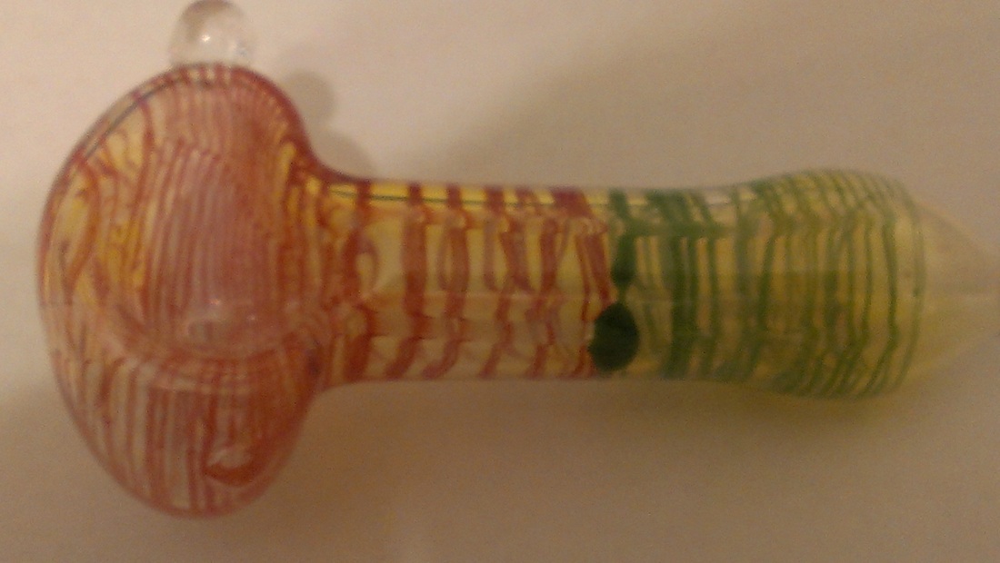 3.25″ Glass Spoon Pipe Smokey glass with red and g...