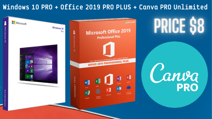 Windows 10 PRO + Office 2019 PRO PLUS + Canva PRO 🔥