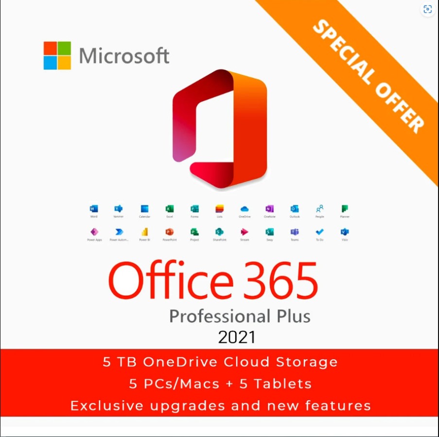 Office 365 pro  5 PCs or Mac + 5 Mobile and tablets