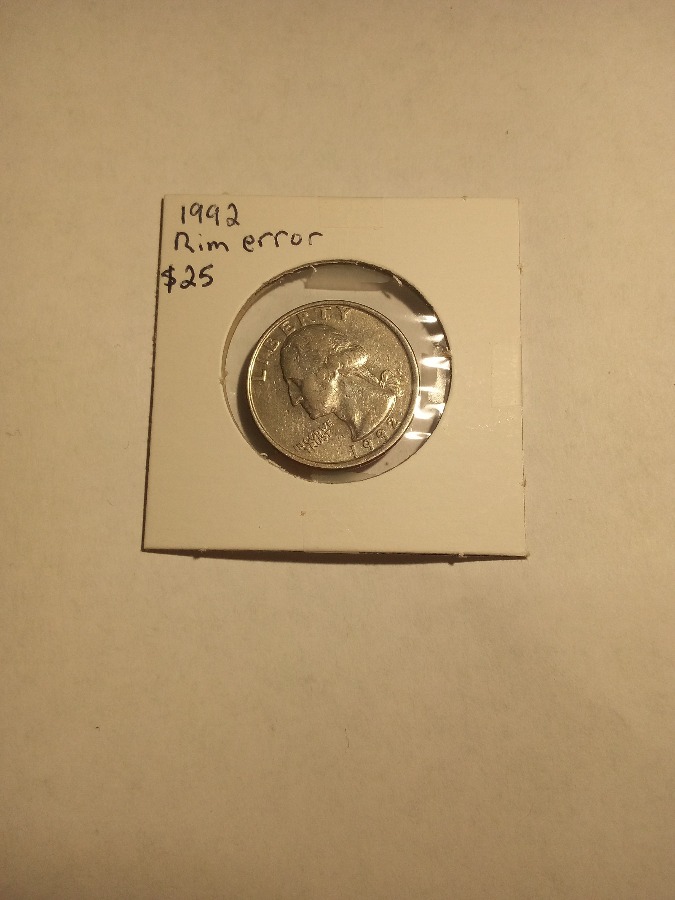 1992 p rim error quarter collectable coin money