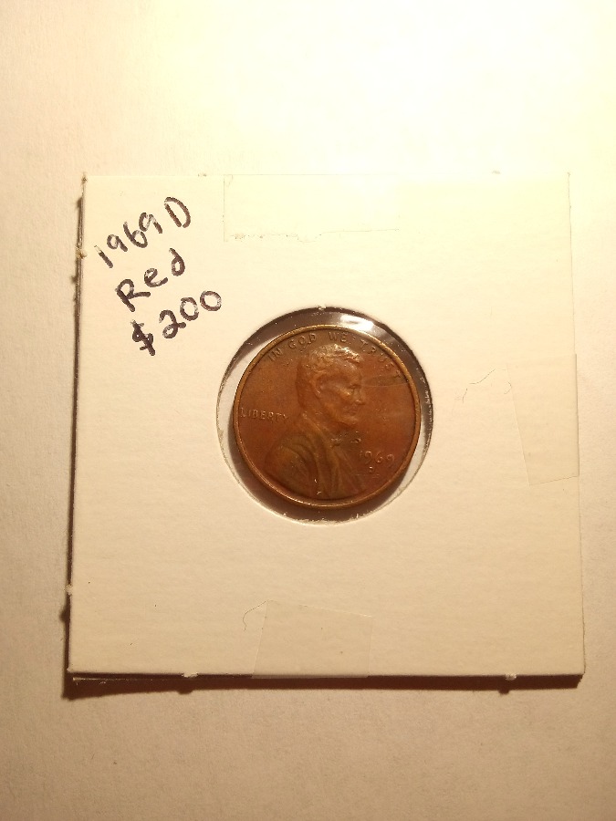 1969 D Red penny coin collectible money