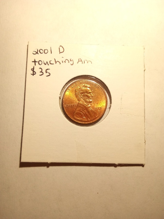 2001 D touching AM penny collectible coin money