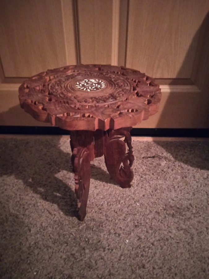 Carved wood Folding Floral small Table flower design