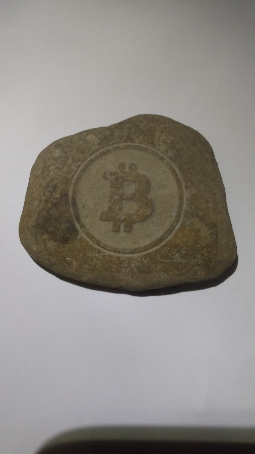 Bitcoin Symbol Engraved in Stone Garden Art