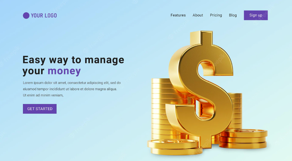 PSD financial business landing page website with 3D