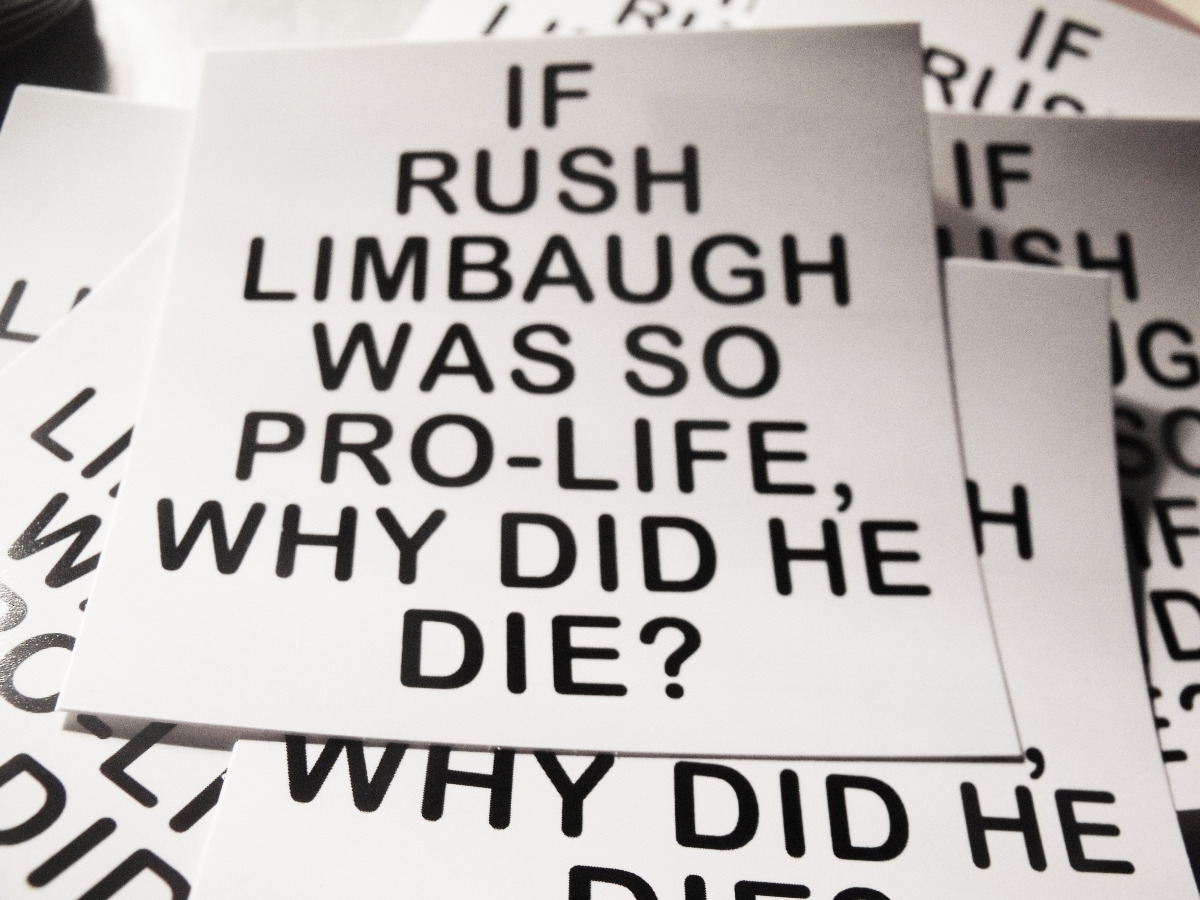 300 IF RUSH LIMBAUGH WAS SO PRO-LIFE.. 2.5x2.5 stickers