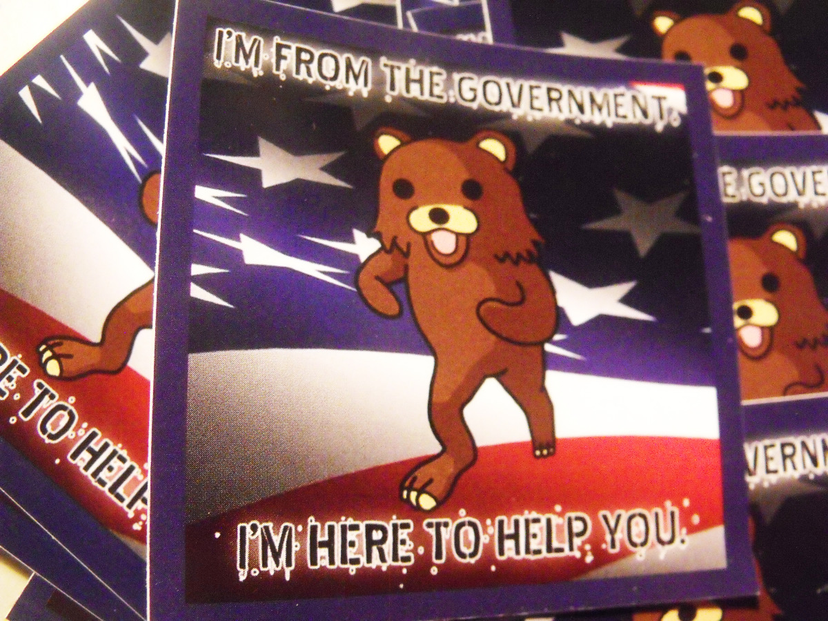 300 PEDOBEAR - I'M FROM THE GOVERNMENT 2.5x2.5 stickers