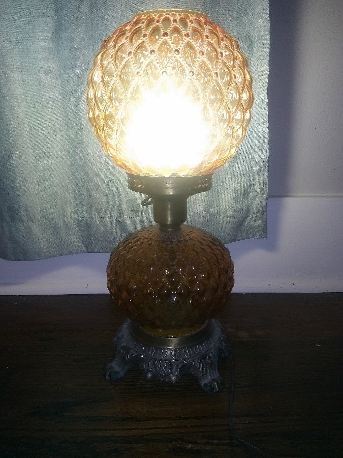 vintage amber glass 3 way lamp / light