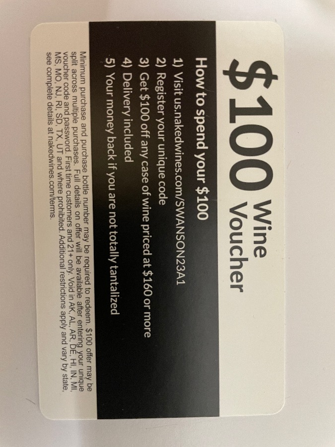 Wine Gift Card.  $100 value