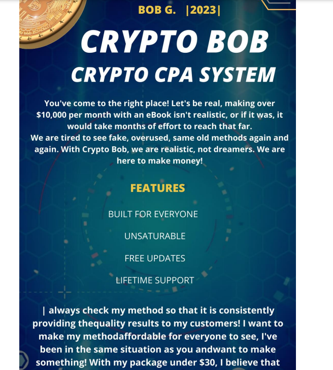 CRYPTO BOB ⚡️ $200 Daily with Crypto CPA System ✅