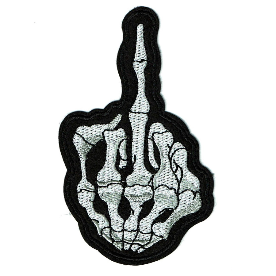 SKELETON MIDDLE FINGER EMBROIDERED IRON-ON PATCH